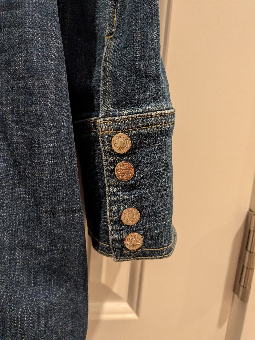White House Black Market Dark Blue Denim Button-Front Mini Dress - Picture 8 of 9